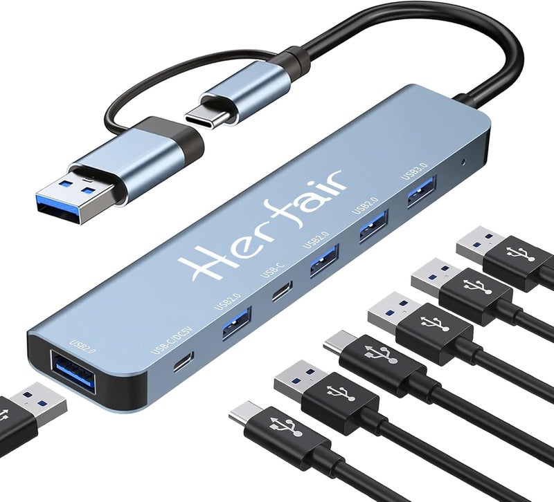 Herfair USB C Hub USB Hub Aluminum 7 in 1 USBC Dock with USB3.0 & USB2.0 Ports Extender Multiport Adapter for PC/Laptops/MacBook Pro/Air/iMac/iPad and More Devices - Image 1